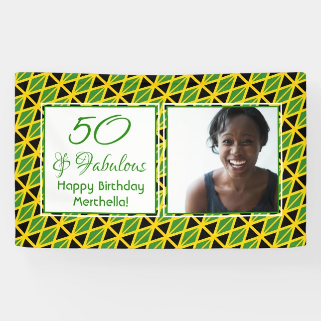50 & Fabulous JAMAICA FLAG Custom Foto Geburtstag Banner (Horizontal)