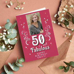 50 & Fabulous Laubwerk Magenta 50. Geburtstagsfoto Karte