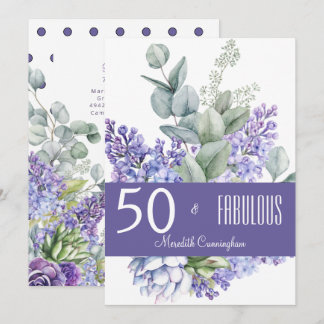 50 & Fabulous Lavender Floral Wasserfarbe Einladung