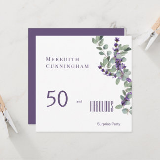 50 & Fabulous Lavender Überraschung Geburtstagspar Einladung