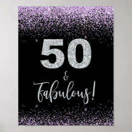 50 & Fabulous Lila & Silver Confetti Party Sign Poster