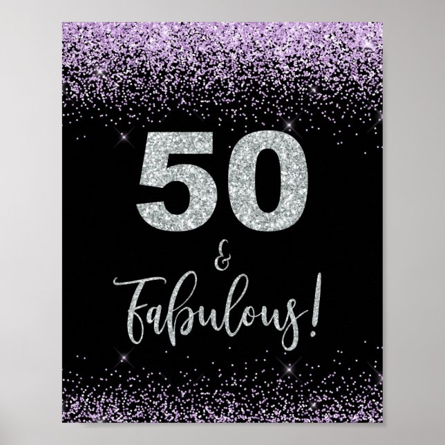 50 & Fabulous Lila & Silver Confetti Party Sign Poster (Vorne)