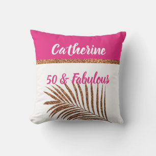 50 & Fabulous Mit Monogramm Name Gold Glitzer Pink Kissen