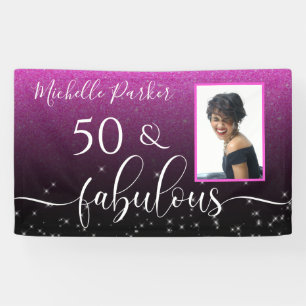 50 Fabulous Modern Pink Glitzer Birthday Foto Ban Banner