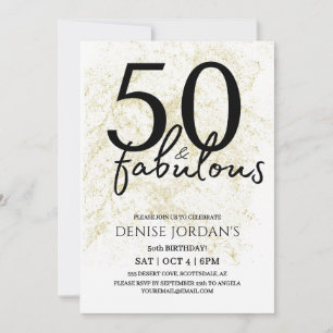 50 & Fabulous Moderne Goldene und Schwarze Geburts Einladung