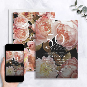 50 & Fabulous Moody Blush Pink Floral Botanisch Einladung
