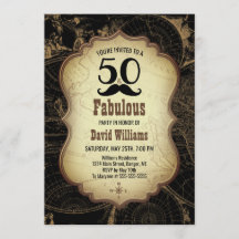 50 Fabulous Mustache Vintage Karte Geburtstagspart