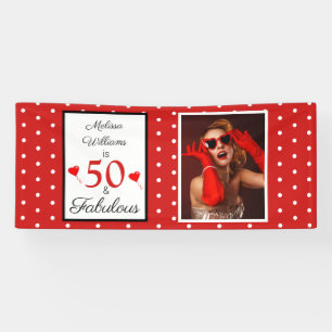 50 & Fabulous Name Foto Red 50. Geburtstag 2.5x6 Banner