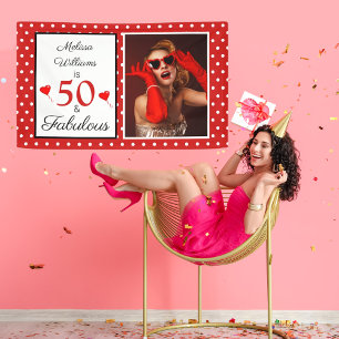 50 & Fabulous Name Foto Red 50. Geburtstag WH Red Banner