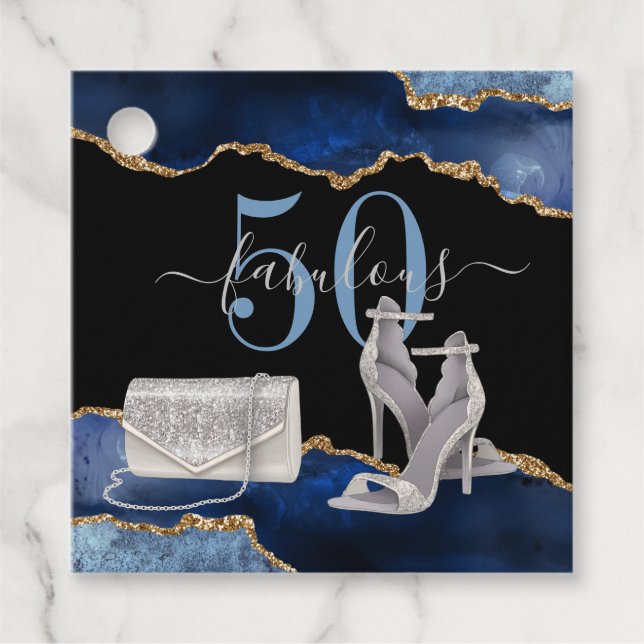 50 Fabulous Navy Black Agate Gold Glitzer Geschenkanhänger (Vorderseite)