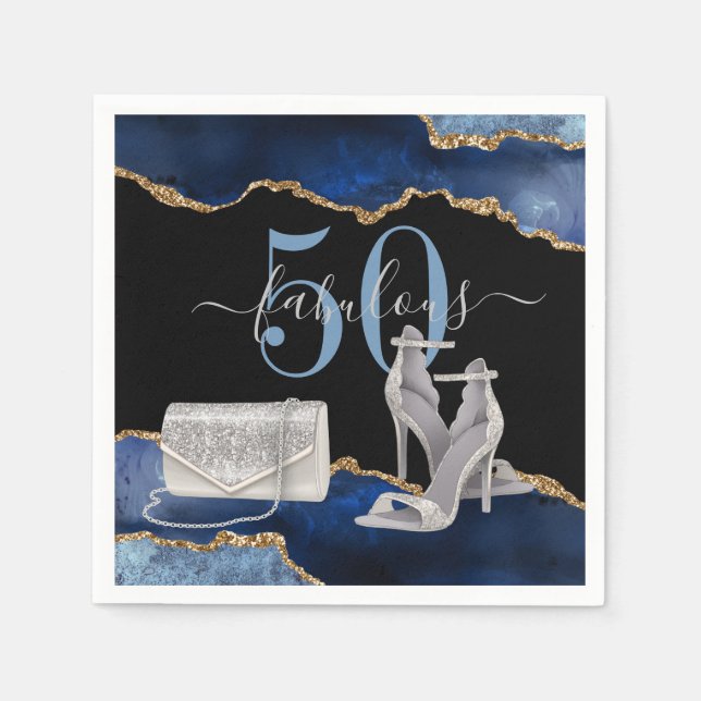 50 Fabulous Navy Black Agate Gold Glitzer Serviette (Vorderseite)