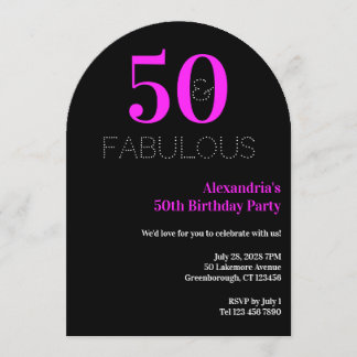 50 fabulous Neon Pink Black 50th Birthday Party Einladung