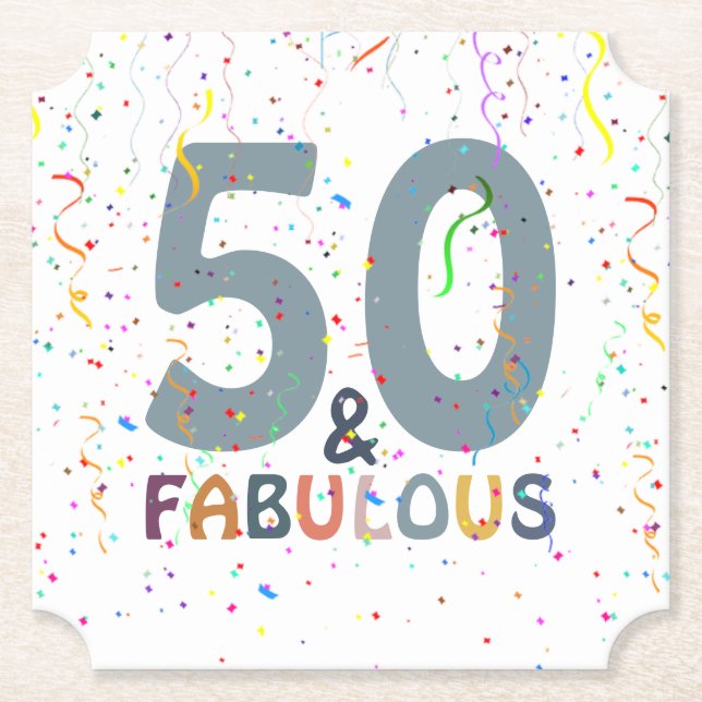 50 & Fabulous Niedlich Confetti Blue Trendy Typogr Untersetzer (Vorderseite)