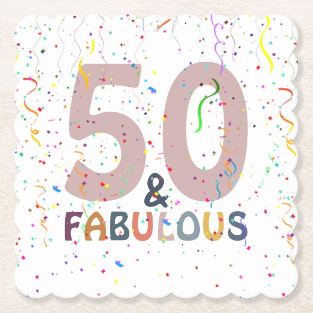 50 & Fabulous Niedlich Confetti Pink Trendy Typogr Untersetzer (Vorderseite)