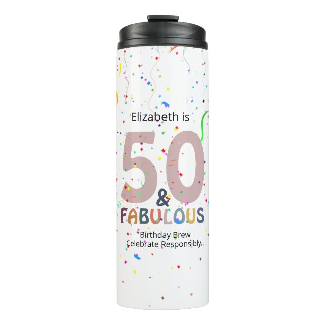 50 & Fabulous Personalisiert Pink Confetti Geburts Thermosbecher (Vorderseite)