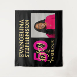 50 Fabulous Photo Black Gold Pink 50th Birthday Wandteppich