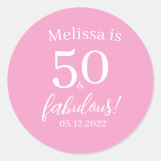 50 Fabulous Pink 50. Geburtstagsparty Personalisie Runder Aufkleber