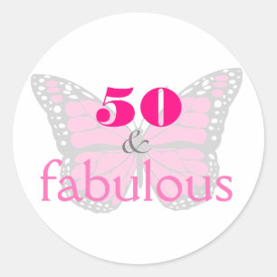 50 & Fabulous Pink 50. Geburtstagsschmetterling Runder Aufkleber