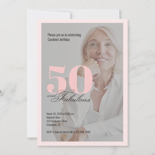 50 & Fabulous Pink 50th Birthday Invitation Einladung (Vorderseite)