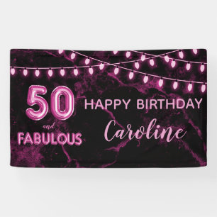 50 & Fabulous Pink & Black Balloon Lights Geburtst Banner
