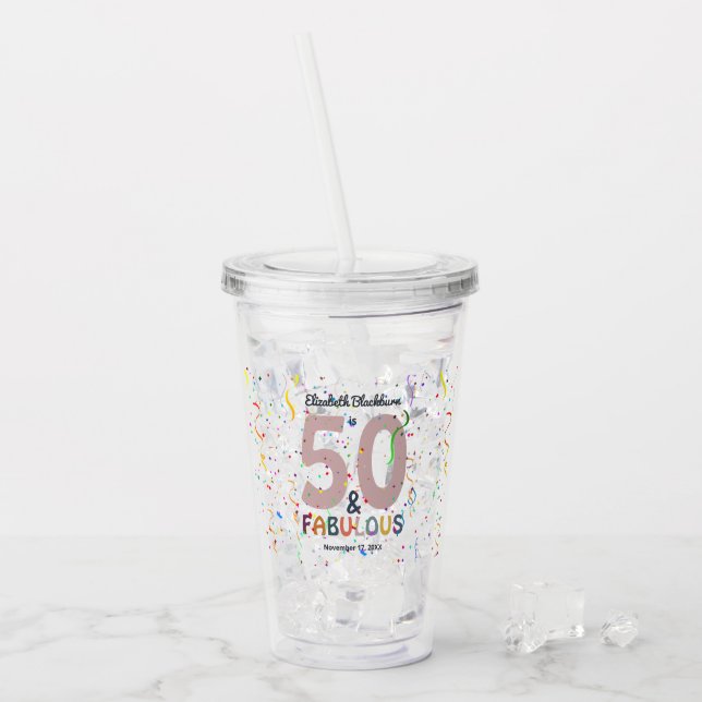 50 & Fabulous Pink Custom Fiftieth Birthday Party Acryltrinkbecher (Vorderseite Ice)