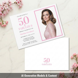 50 & Fabulous Pink Foto-Geburtstagsdesign Einladung