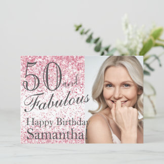 50 & Fabulous Pink Glitzer Confetti Geburtstag Einladung
