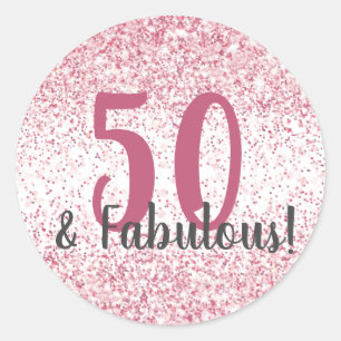 50 & Fabulous Pink Glitzer Confetti Geburtstag Runder Aufkleber