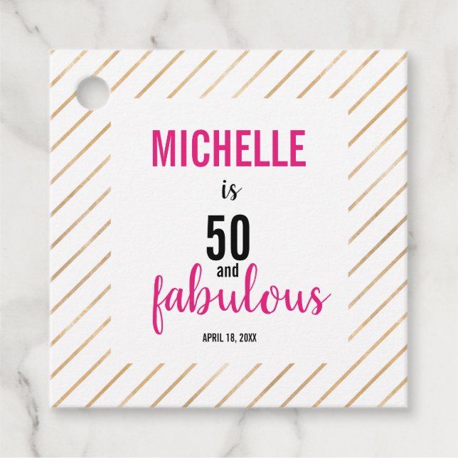 50 & Fabulous Pink Happy Birthday Typografie Chic Geschenkanhänger (Vorderseite)