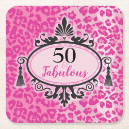 50 & Fabulous Pink Leopard 50. Geburtstag Napkins  Rechteckiger Pappuntersetzer