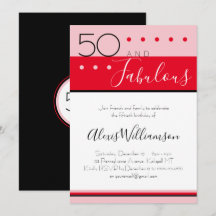 50 Fabulous Pink Red Modern Birthday Einladung