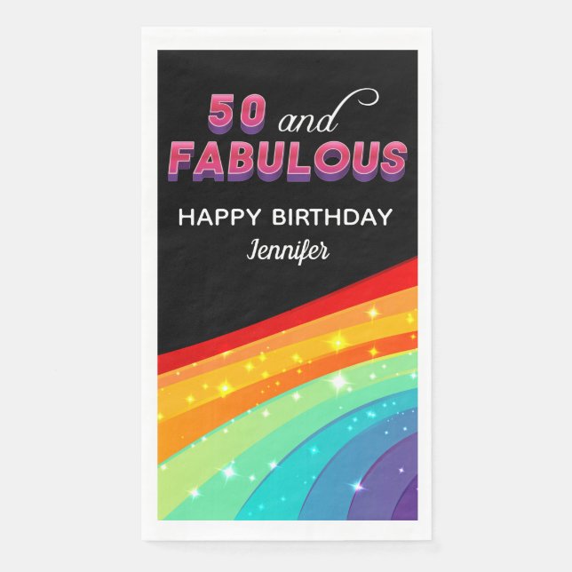 50 & Fabulous Rainbow Sparkle 50th Birthday Party Serviette (Vorderseite)