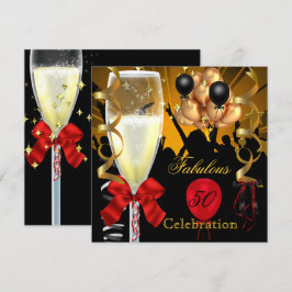 50 & Fabulous Red Gold Black Birthday Party Einladung