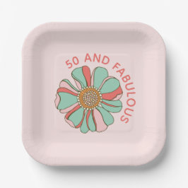 50 & Fabulous Retro Pink Floral Pappteller