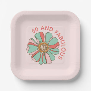 50 & Fabulous Retro Pink Floral Pappteller