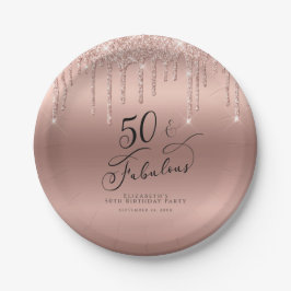 50 Fabulous Rose Gold Glitzer Personalisiert Pappteller
