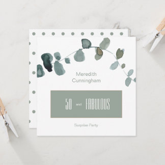 50 & Fabulous Sage Simple Birthday Square Einladung