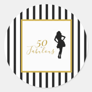 50 & Fabulous Schwarz-Goldene Geburtstagsfeier Runder Aufkleber