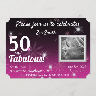 50 & Fabulous schwarz, pink, weiß mit Sternen & da Einladung