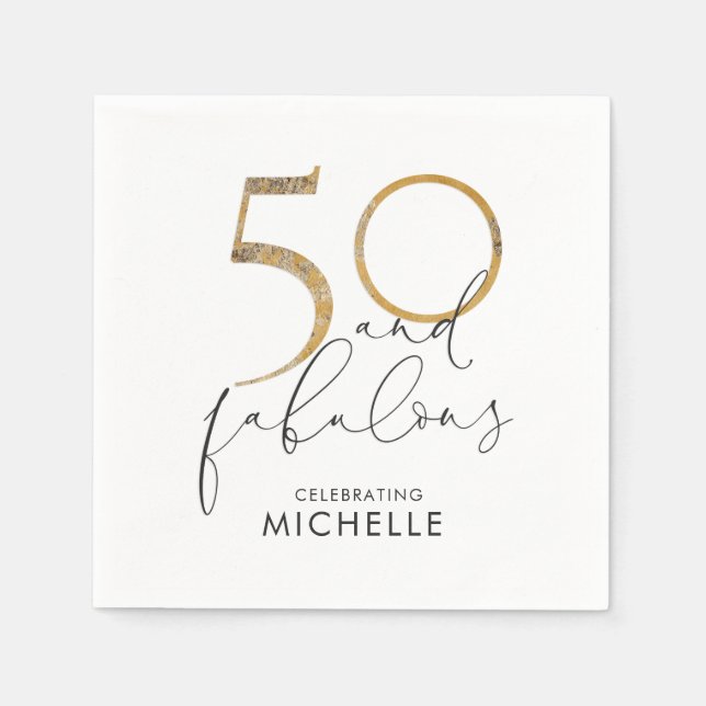50 & Fabulous Schwarz-weiß Gold Personalisiert Serviette (Vorderseite)