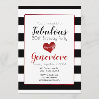 50 & Fabulous | Schwarz-Weiß-Streifen zum Geburtst Einladung