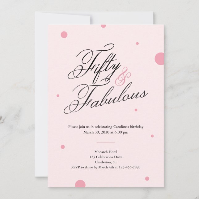 50 & Fabulous Script 50th Birthday Invitation Einladung (Vorderseite)