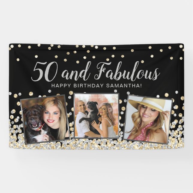 50 Fabulous Silver Foto Collage 50. Geburtstag Banner (Horizontal)