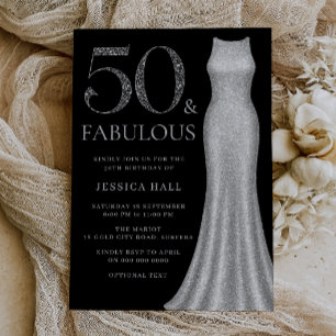 50 & Fabulous Silver Sparkle Dress 50. Geburtstag Einladung