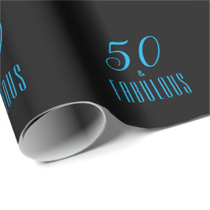 50 & Fabulous Sky Blue Black Geschenkpapier