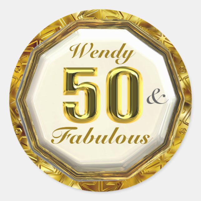 50 & Fabulous Sparkling Gold Geburtstagskleber Runder Aufkleber (Vorderseite)