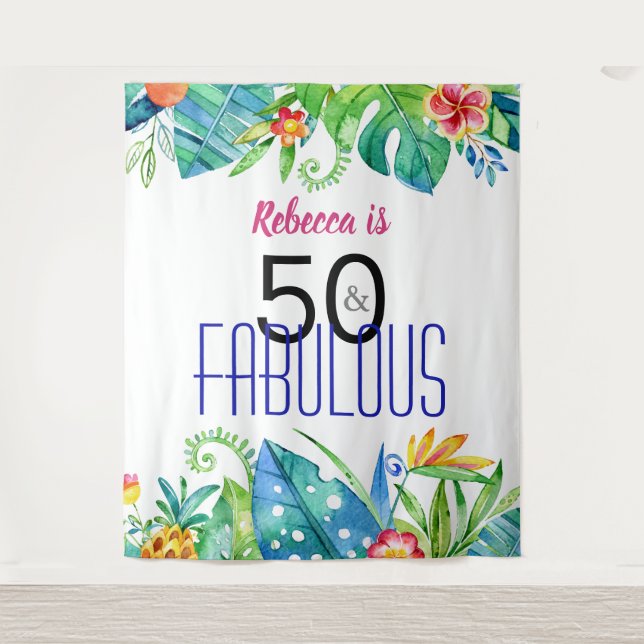 50 & Fabulous Tropical Floral Foto Stand Hintergru Wandteppich (Vorderseite)