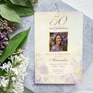 50 & Fabulous Vintag Lila Gold Floral Geburtstag Einladung