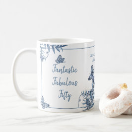 50 Fabulous Watercolor Blue Floral 50 Geburtstag Kaffeetasse