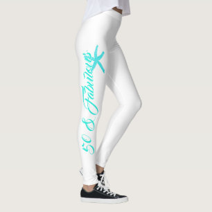 50 & Fabulous White Aquamarin Blue Aqua Starfish C Leggings